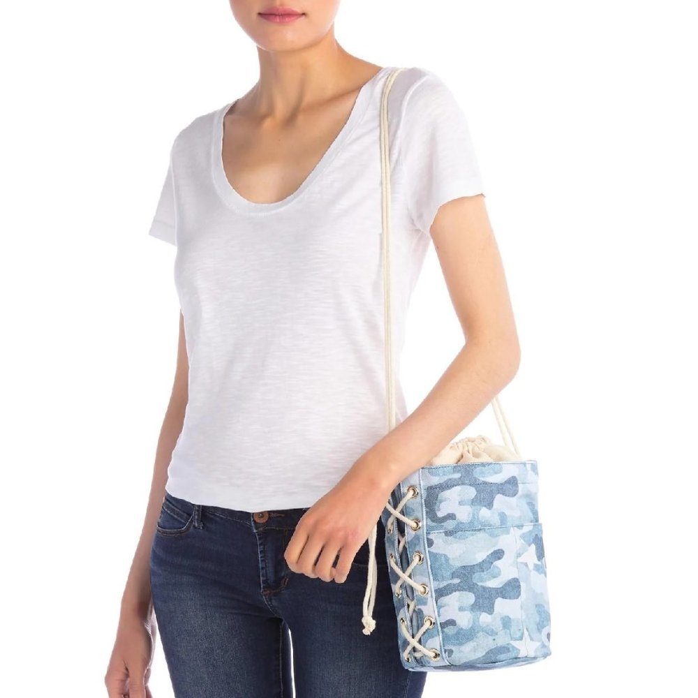 Peace Love World Drawstring Bucket Bag